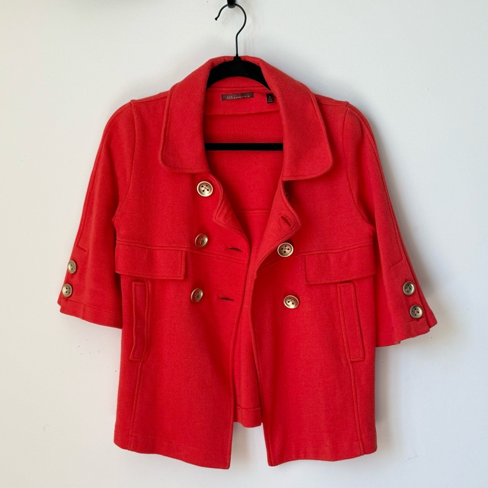 Red/Orange Double-Breasted Jacket with Gold Buttons